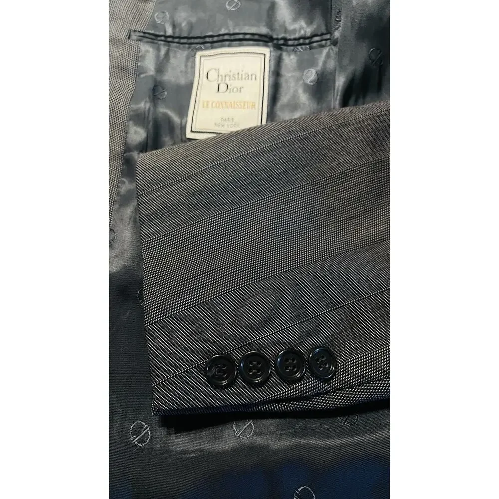Vtg Christian Dior Le Connaisseur Blazer 41-42L Gray Double Breasted Power Note